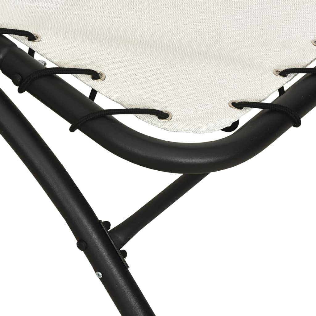 Helloshop26 - Transat chaise longue bain de soleil lit de jardin terrasse meuble d'extérieur avec auvent crème 167x80x195 cm tissu et acier - Imagen 4