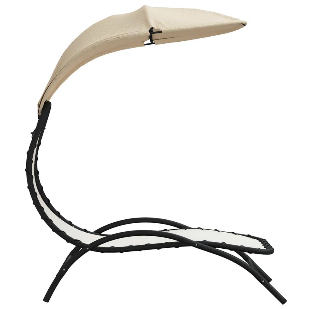 Helloshop26 - Transat chaise longue bain de soleil lit de jardin terrasse meuble d'extérieur avec auvent crème 167x80x195 cm tissu et acier - Imagen 3