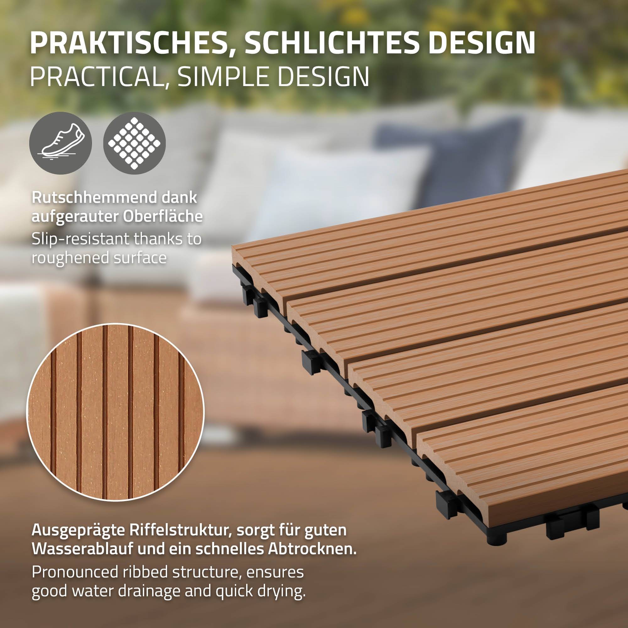 Ecd-Germany - Carreaux terrasse dalles 30x30cm 3m² aspect bois marron clair - Imagen 4