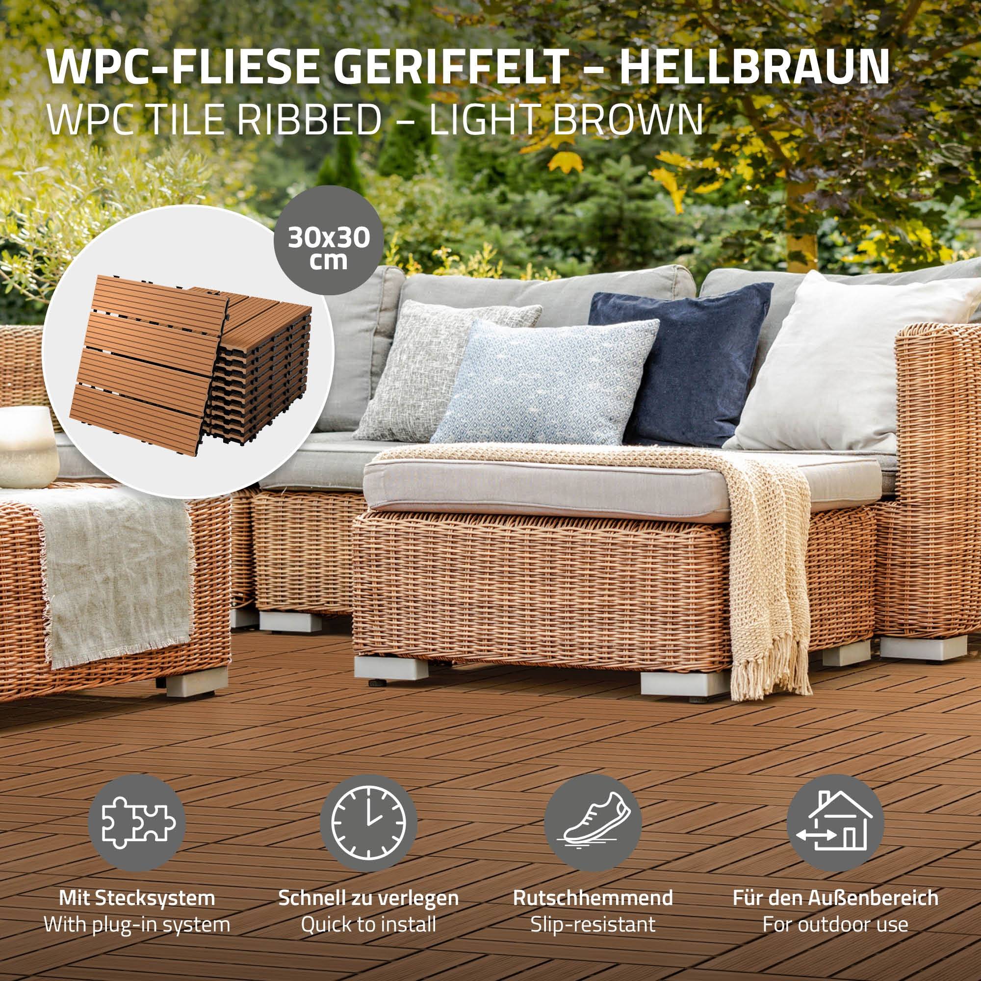 Ecd-Germany - Carreaux terrasse dalles 30x30cm 3m² aspect bois marron clair - Imagen 2