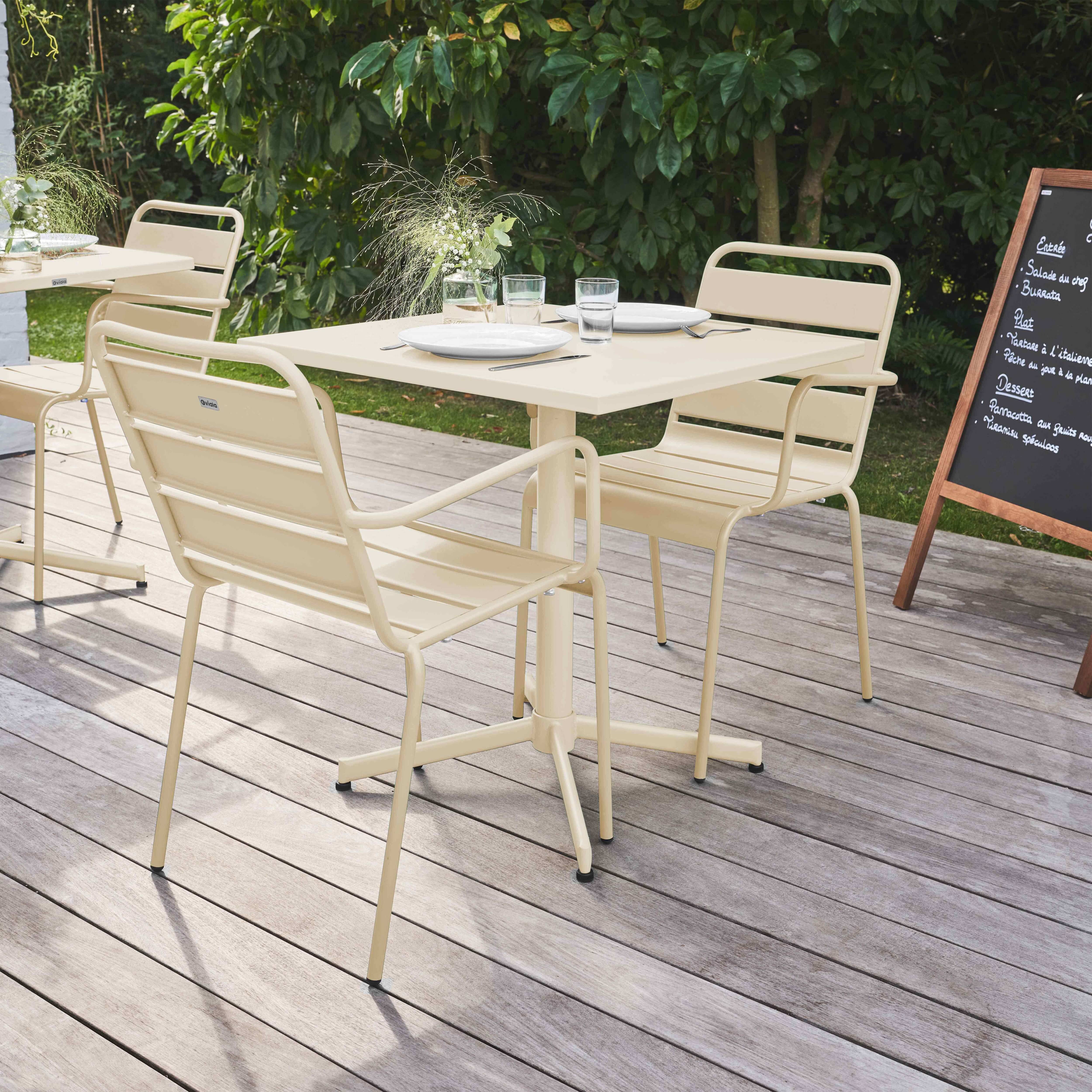 Oviala - Ensemble table de jardin carrée et 2 fauteuils métal ivoire Palavas - Oviala - Imagen 3