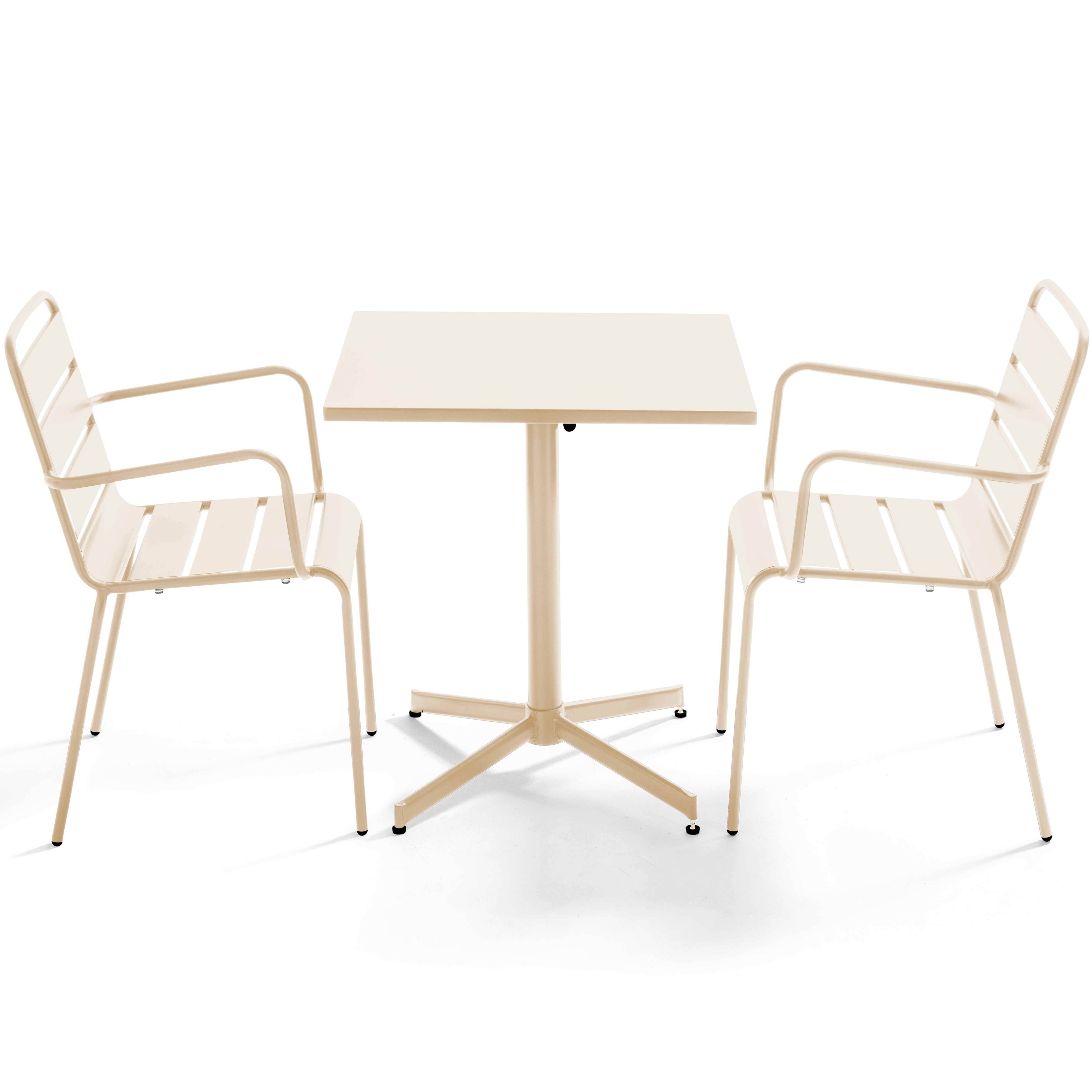 Oviala - Ensemble table de jardin carrée et 2 fauteuils métal ivoire Palavas - Oviala - Imagen 1