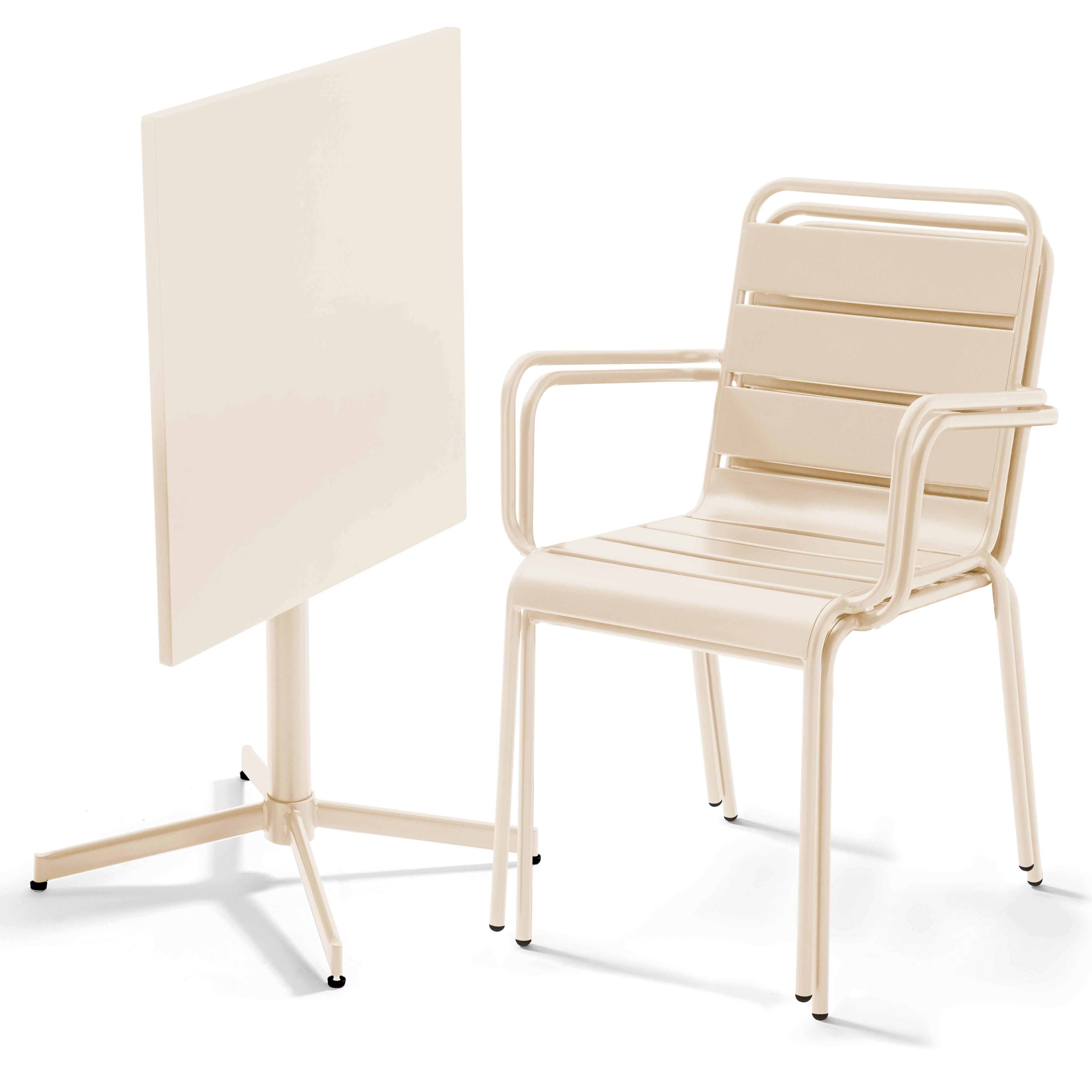 Oviala - Ensemble table de jardin carrée et 2 fauteuils métal ivoire Palavas - Oviala - Imagen 2