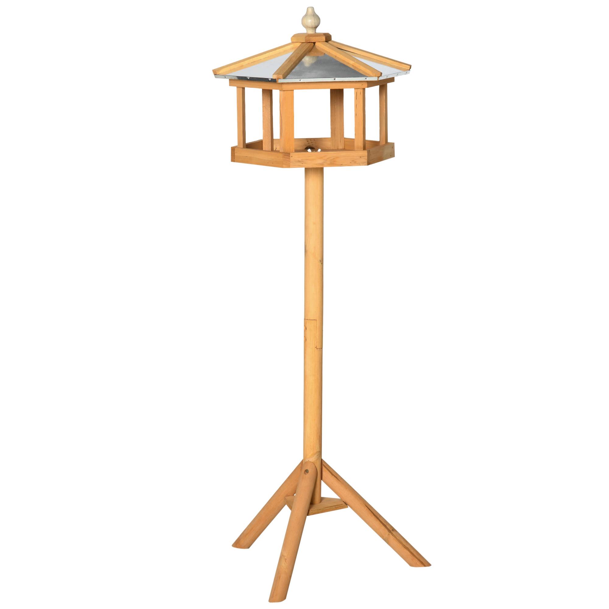 ComfortXL - Mangeoire oiseaux sur pied en sapin naturel 40 x 40 x 113 cm jardin extérieur toit zinc hexagonal protecteur - Image 10