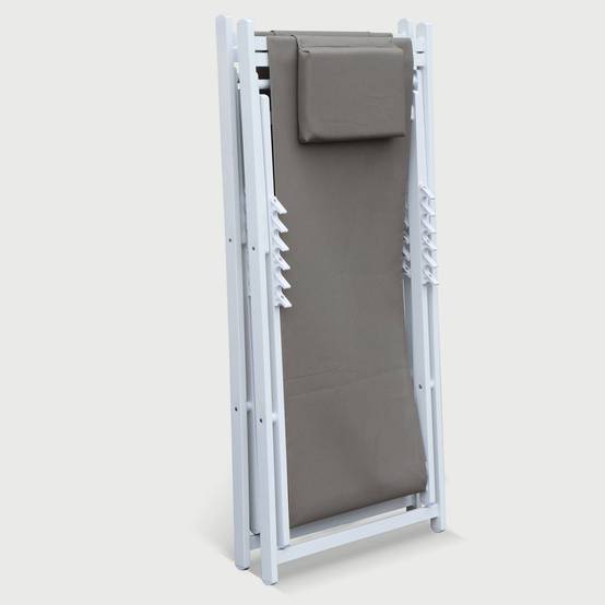 Lot de 2 bains de soleil - Gaia taupe - en aluminium blanc et textilene taupe avec coussin repose tête. chilienne | sweeek - Image 6