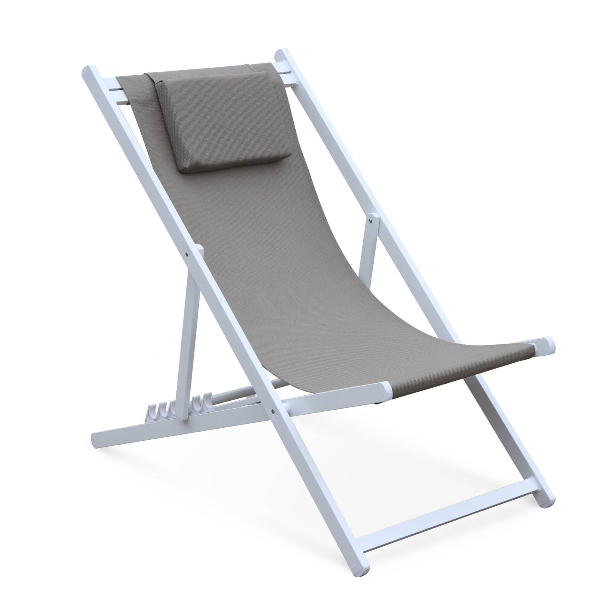 Lot de 2 bains de soleil - Gaia taupe - en aluminium blanc et textilene taupe avec coussin repose tête. chilienne | sweeek - Image 5