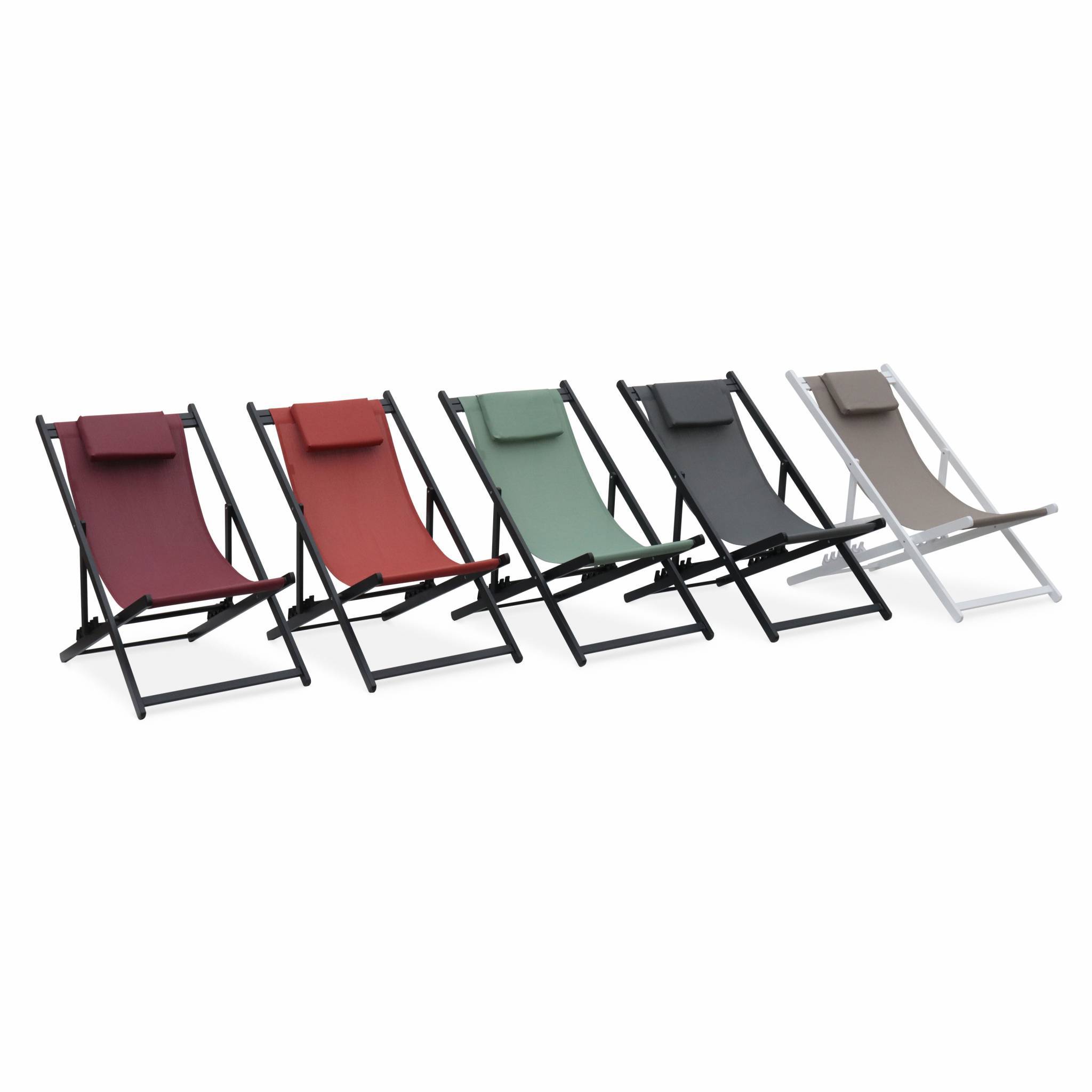 Lot de 2 bains de soleil - Gaia taupe - en aluminium blanc et textilene taupe avec coussin repose tête. chilienne | sweeek - Image 7
