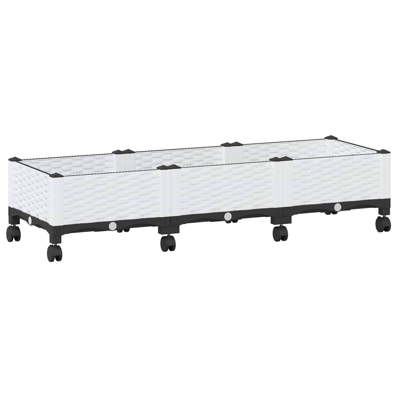 ComfortXL - Bac plante rectangulaire roulettes terrasse extérieur drainage 120x40x33cm blanc - ComfortXL Outdoor Living - Image 2