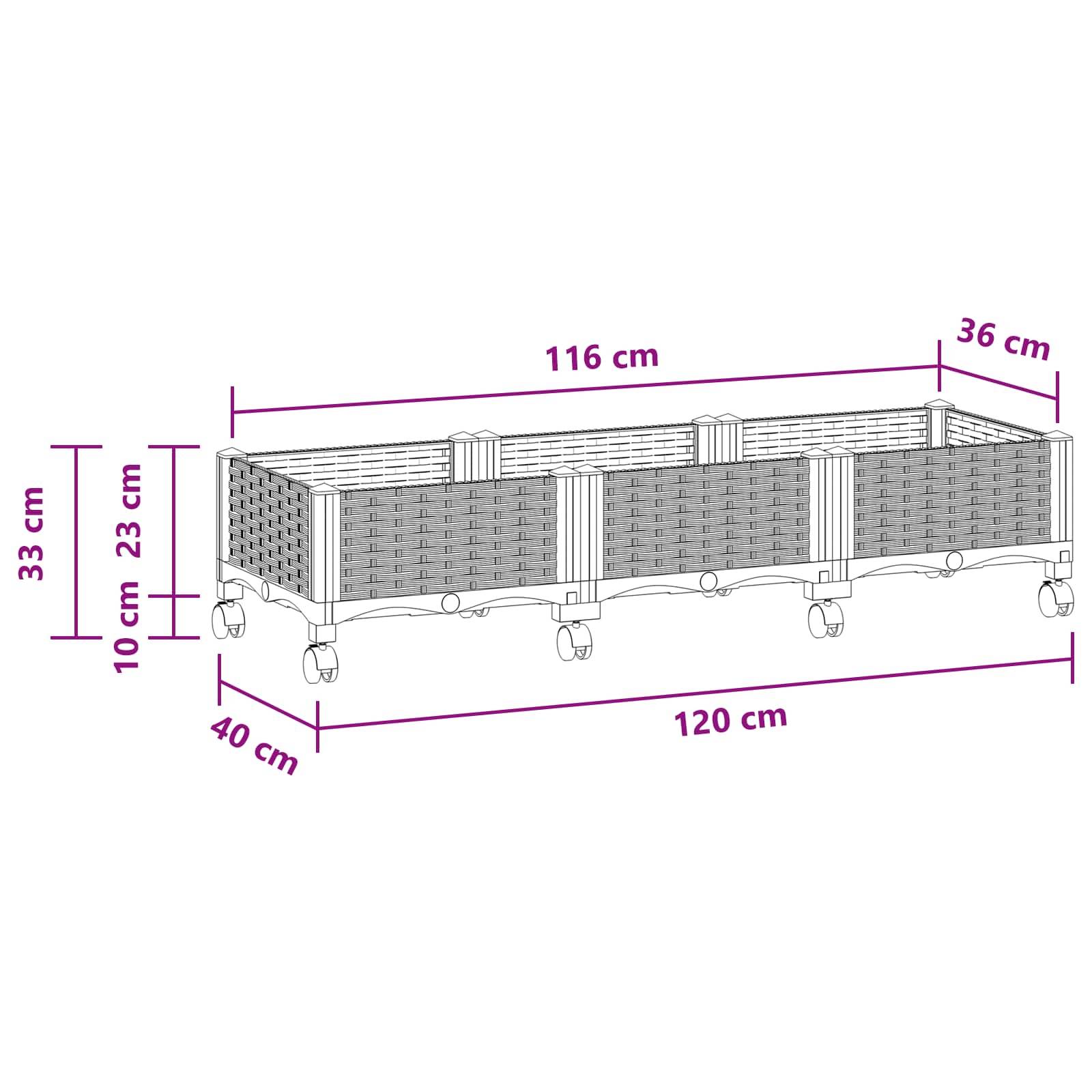 ComfortXL - Bac plante rectangulaire roulettes terrasse extérieur drainage 120x40x33cm blanc - ComfortXL Outdoor Living - Image 8