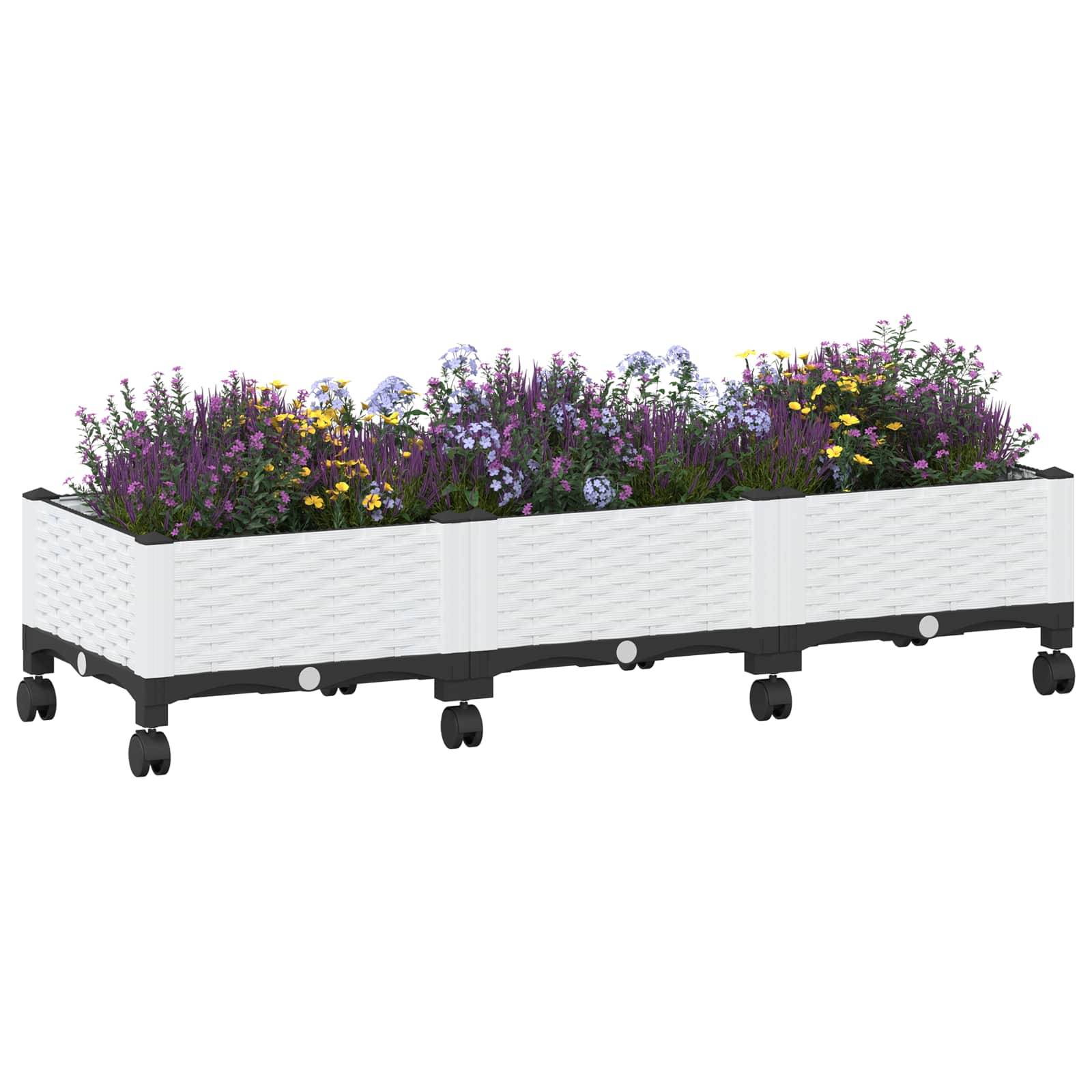 ComfortXL - Bac plante rectangulaire roulettes terrasse extérieur drainage 120x40x33cm blanc - ComfortXL Outdoor Living - Image 3