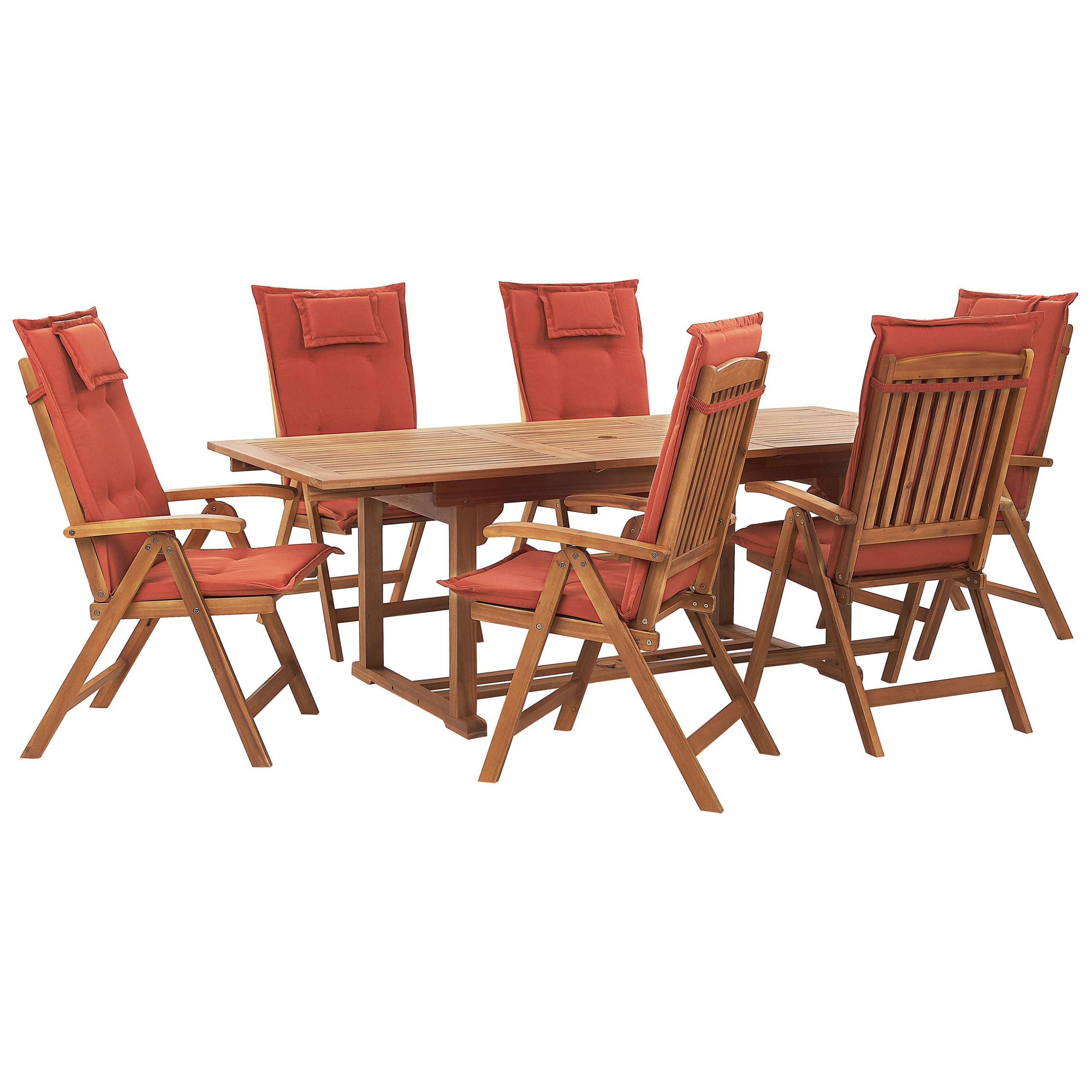 Beliani - Set de Jardin Salle à Manger Extérieure en Bois d\'Acacia Foncé Table Extensible et 6 Chaises Pliantes pour Style Rustique et Toscane - Imagen 1