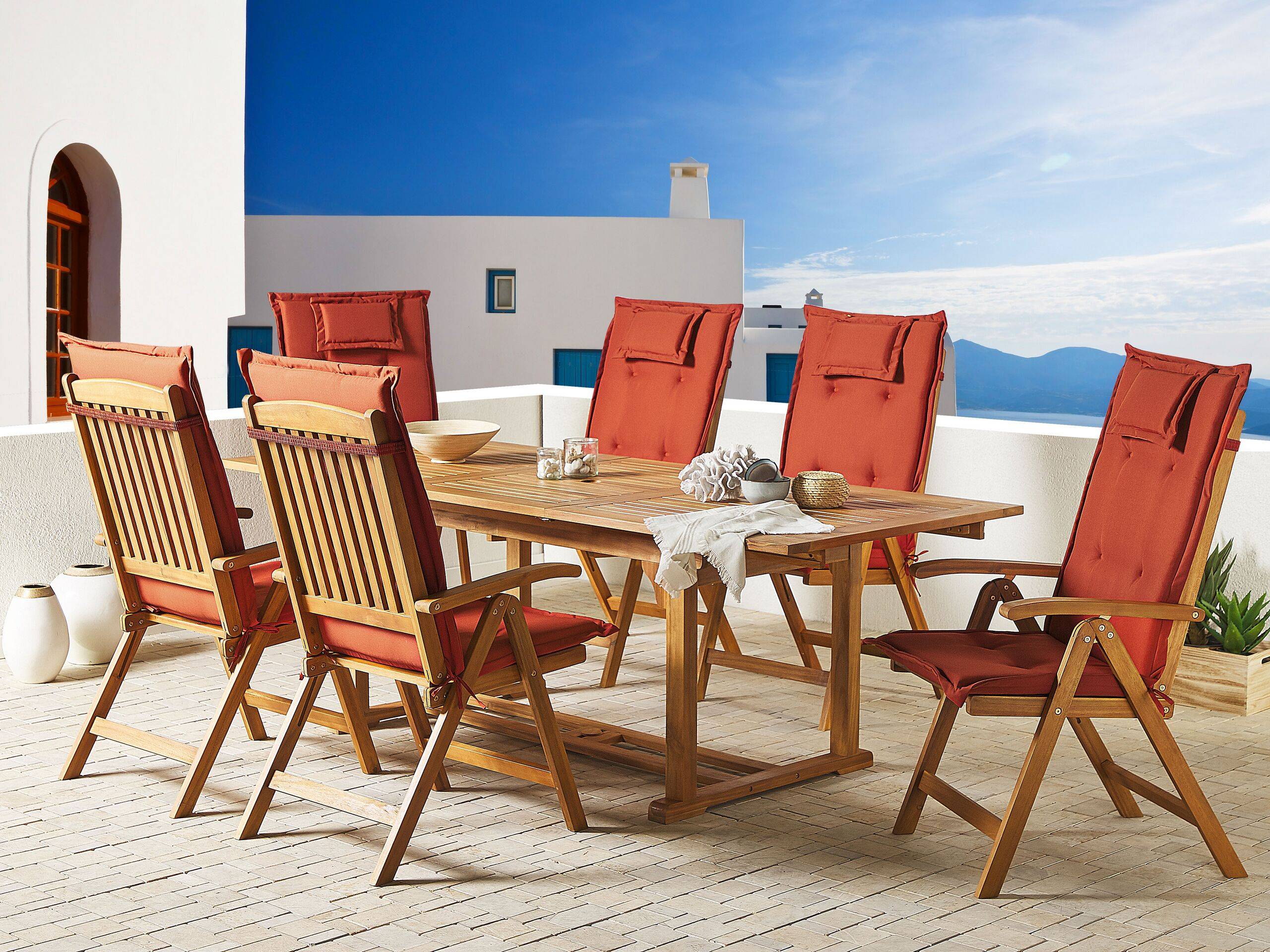 Beliani - Set de Jardin Salle à Manger Extérieure en Bois d\'Acacia Foncé Table Extensible et 6 Chaises Pliantes pour Style Rustique et Toscane - Imagen 2