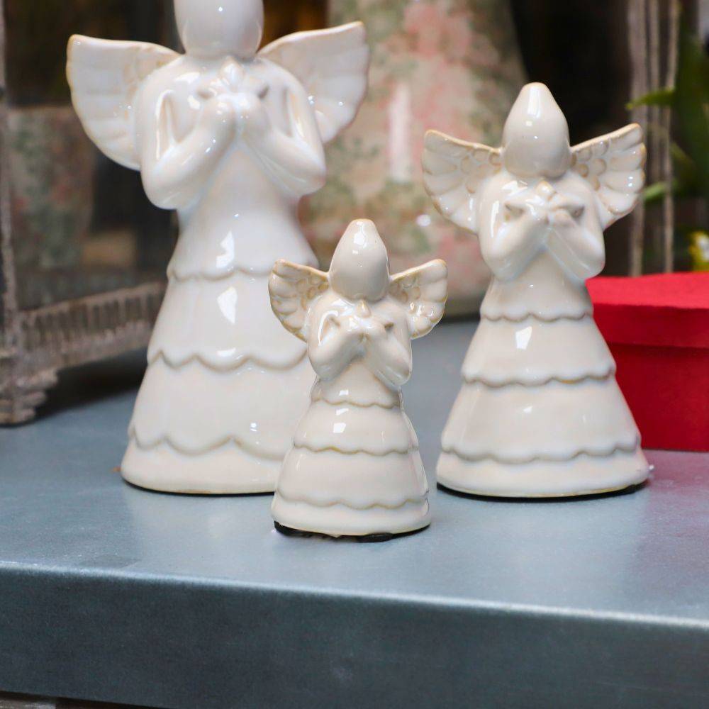 Chemin De Campagne - Statue statuette sculpture déco ange Noël céramique blanche 10cm Chemin de campagne - Imagen 3