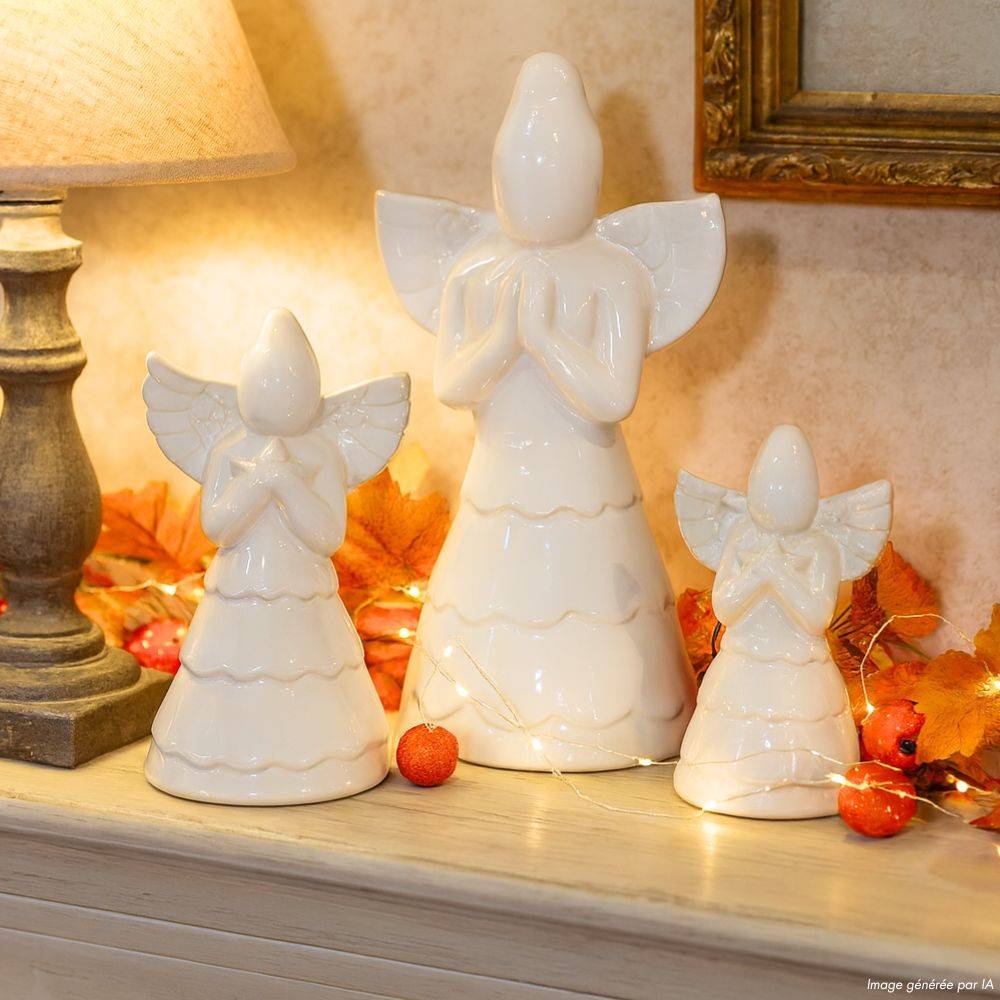 Chemin De Campagne - Statue statuette sculpture déco ange Noël céramique blanche 10cm Chemin de campagne - Imagen 2