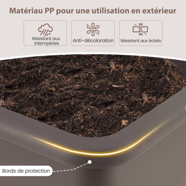 Lot de 2 jardinières surélevée à arrosage automatique lits de jardin surélevés avec pieds amovibles trou de drainage marron - Image 4