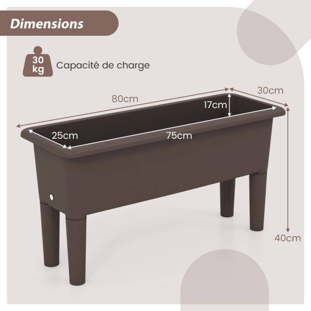 Lot de 2 jardinières surélevée à arrosage automatique lits de jardin surélevés avec pieds amovibles trou de drainage marron - Image 5