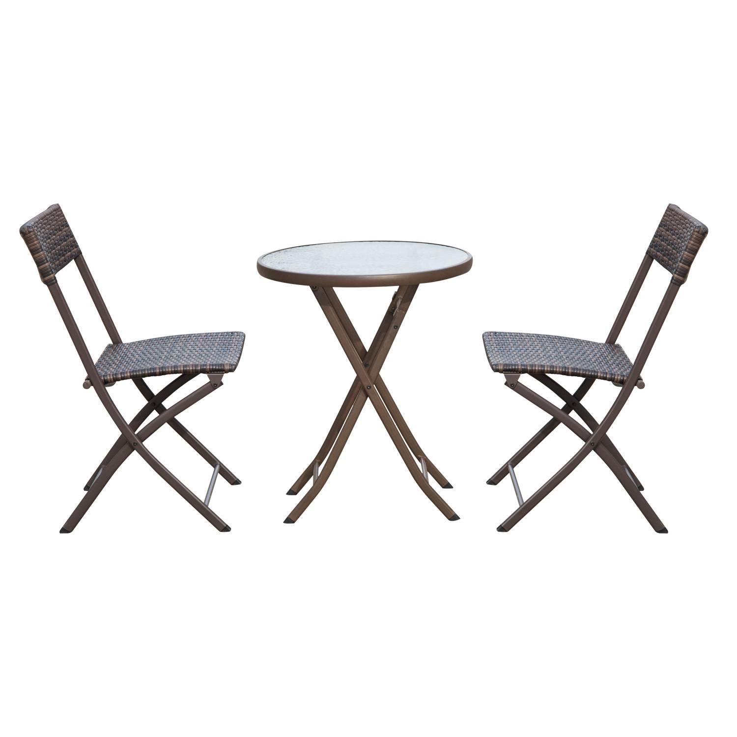 Outsunny - Ensemble salon de jardin 2 places table ronde pliable plateau verre trempé chaises pliantes résine tressée chocolat - Outsunny - Imagen 6