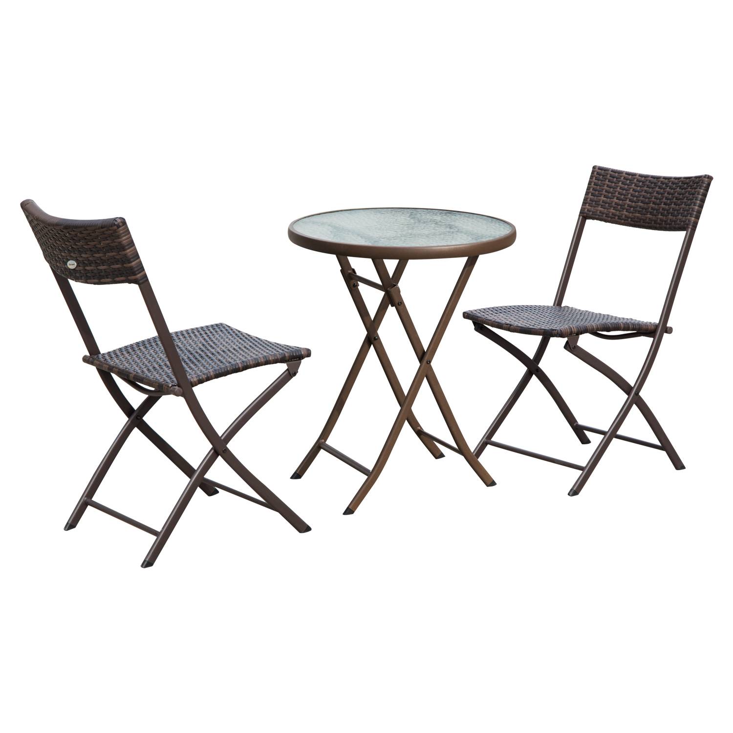 Outsunny - Ensemble salon de jardin 2 places table ronde pliable plateau verre trempé chaises pliantes résine tressée chocolat - Outsunny - Imagen 1