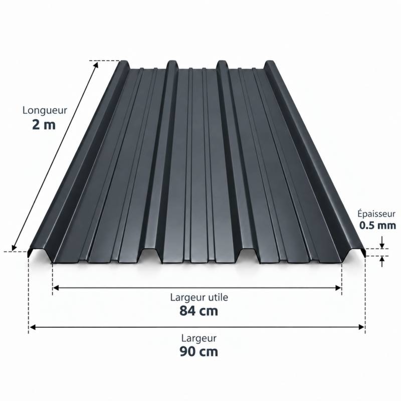 Plaque nervurée acier galvanisé laqué 900/25 - Coloris - Gris anthracite RAL 7016, Epaisseur - 0.5 mm, Largeur - 90 cm, Longueur - 200 cm - Image 2