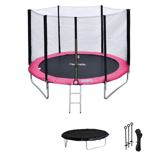 Pack Premium Trampoline 245cm réversible gris / rose CANBERRA + filet, échelle, bâche et kit d'ancrage - HAPPY GARDEN - Imagen 2