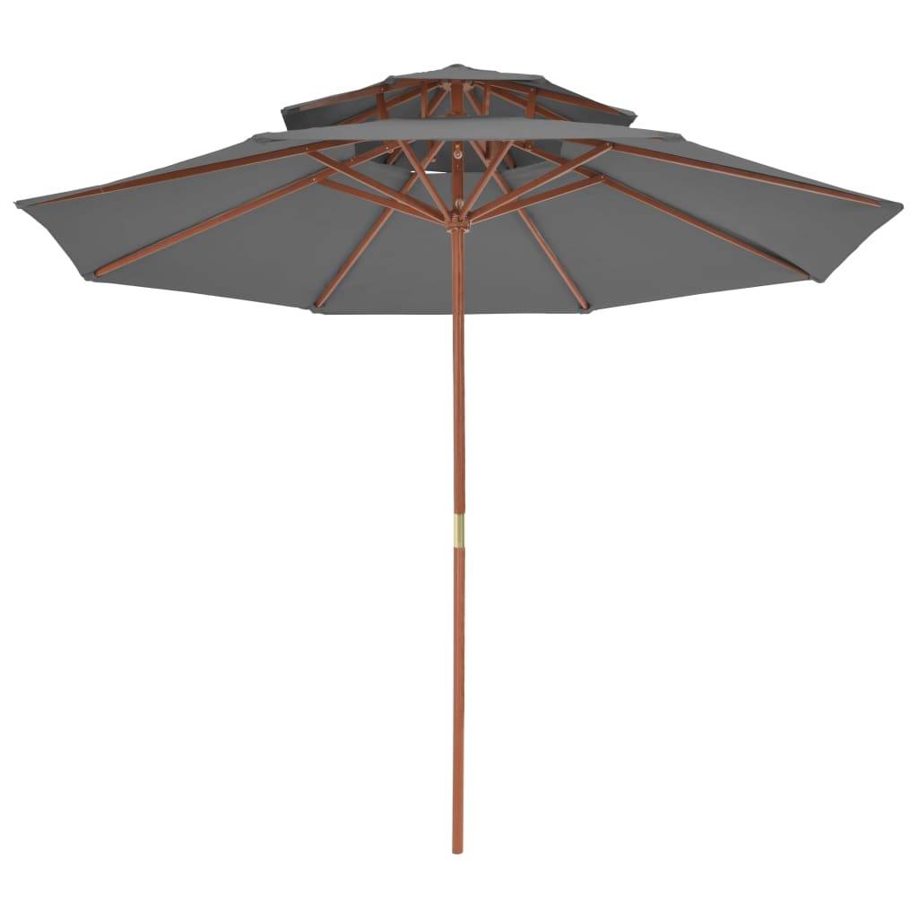 Helloshop26 - Parasol double avec mât en bois 270 cm anthracite - Imagen 3