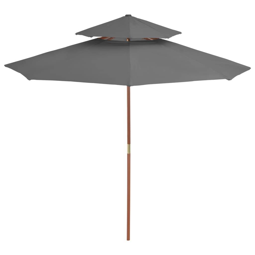 Helloshop26 - Parasol double avec mât en bois 270 cm anthracite - Imagen 2