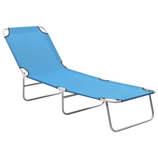 Bain de soleil pliable - Transat - Chaise longue acier et tissu bleu turquoise - MEUBLE PRO - Image 2