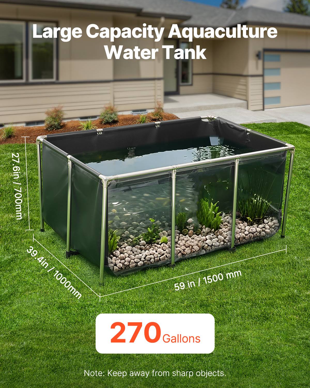 Vevor - Bassin à poissons hors sol 1023,3 L, toile PVC, panneau transparent, cadre inox, vanne de vidange, pour poissons rouges, carpes, koïs. - Image 2
