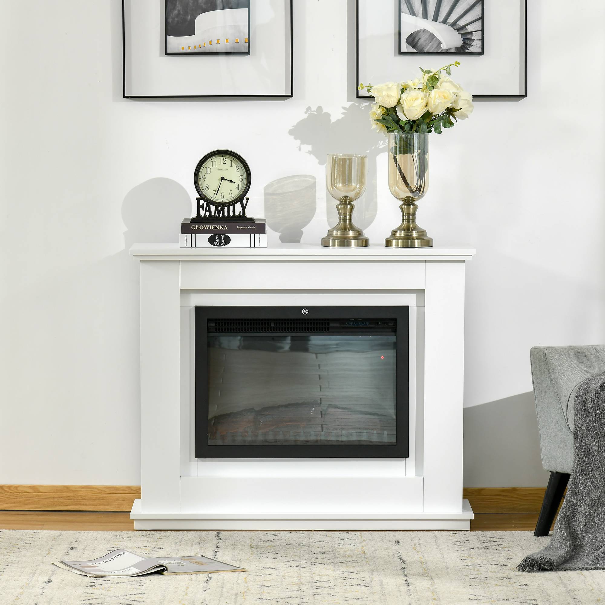 Cheminée électrique Grande Taille 2000 W Effet Flammes LED minuterie température luminosité réglables télécommande fournie Blanc - Image 10