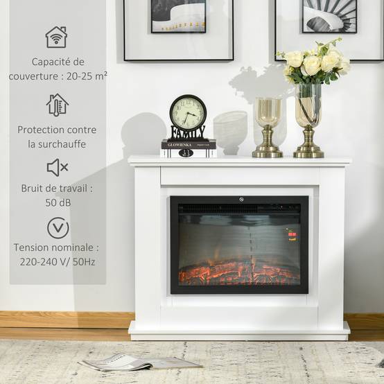 Cheminée électrique Grande Taille 2000 W Effet Flammes LED minuterie température luminosité réglables télécommande fournie Blanc - Image 6