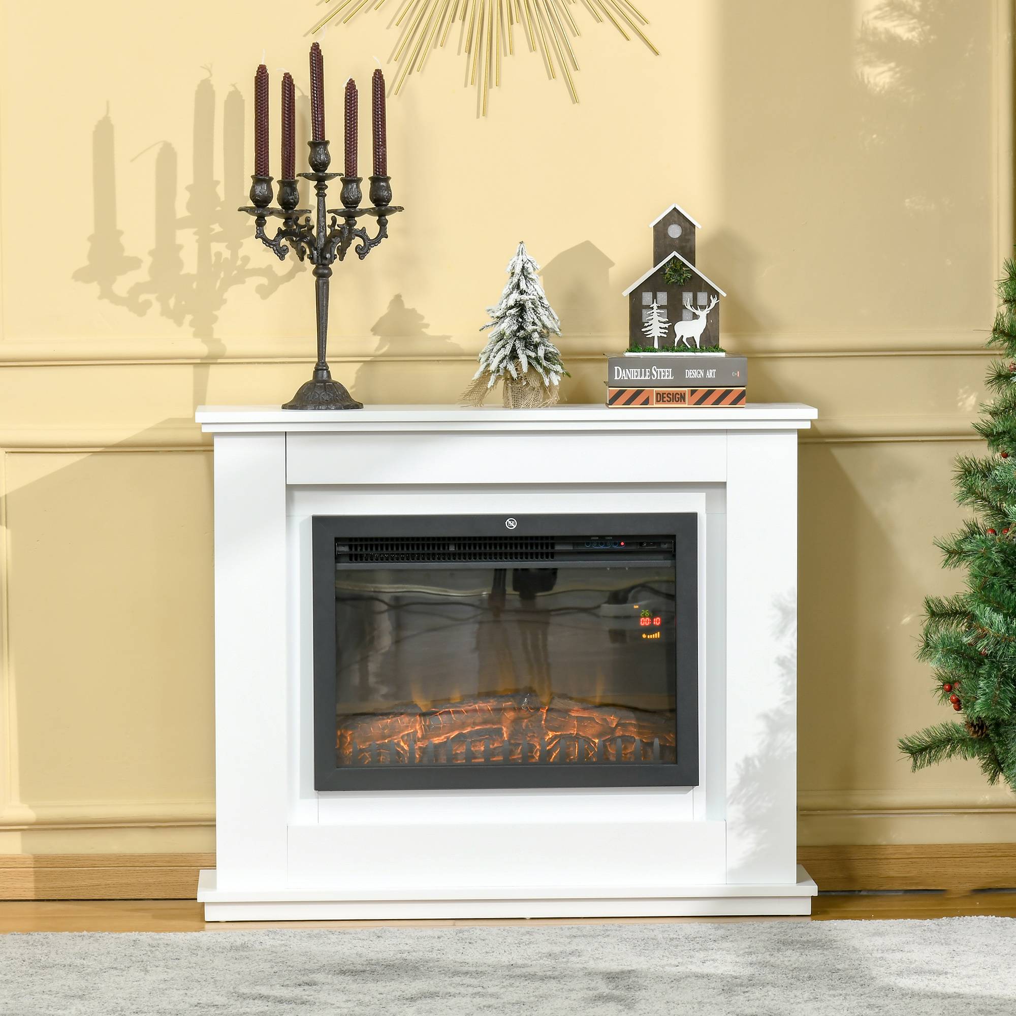 Cheminée électrique Grande Taille 2000 W Effet Flammes LED minuterie température luminosité réglables télécommande fournie Blanc - Image 4