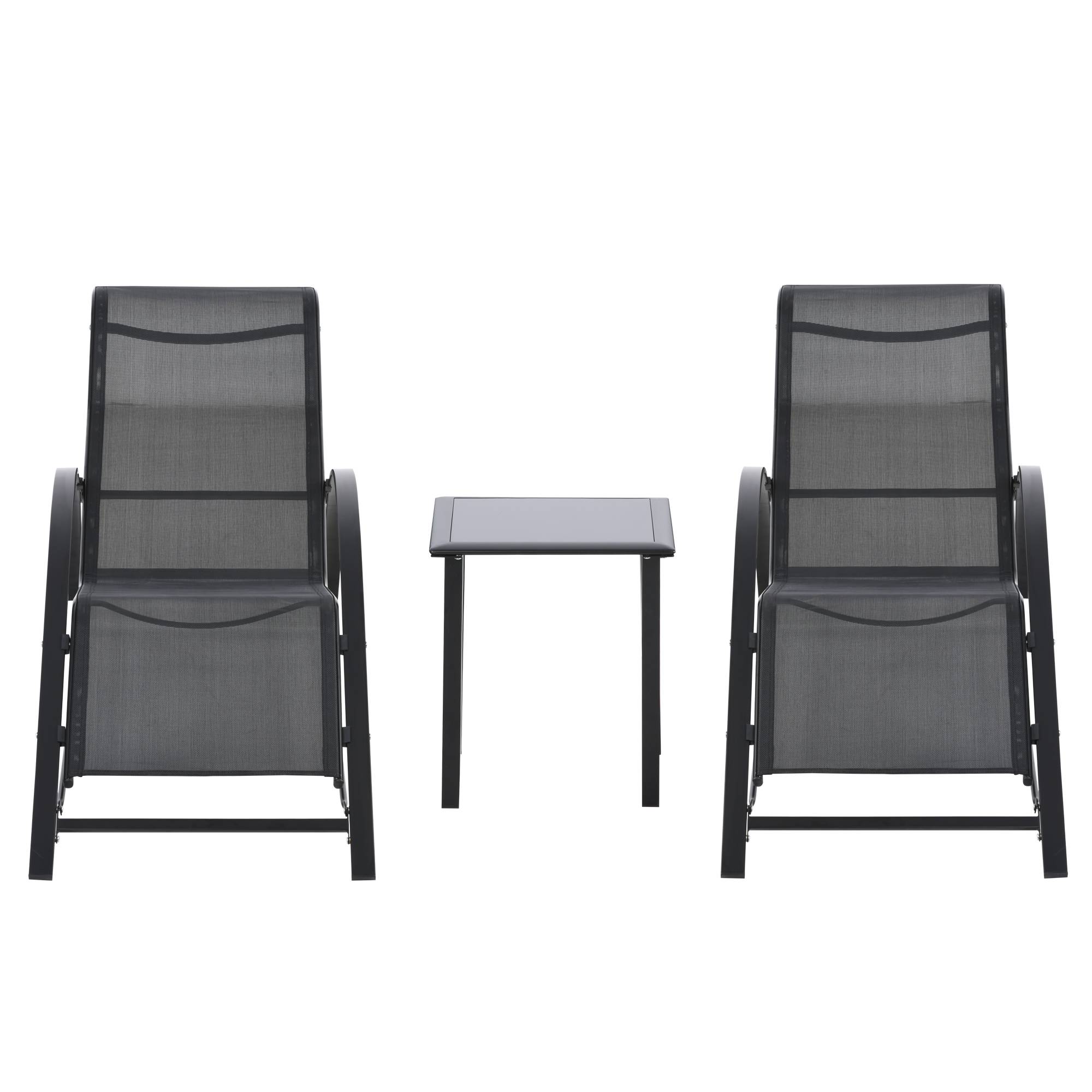 Outsunny - Lot de 2 bains de soleil design contemporain table basse plateau verre trempé métal époxy textilène noir - Outsunny - Imagen 5