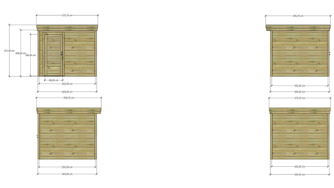 ABRI DE JARDIN bois  autoclave 27mm - 2,64x2,64m / 7m2 - Bac acier - Abri Français - Image 4