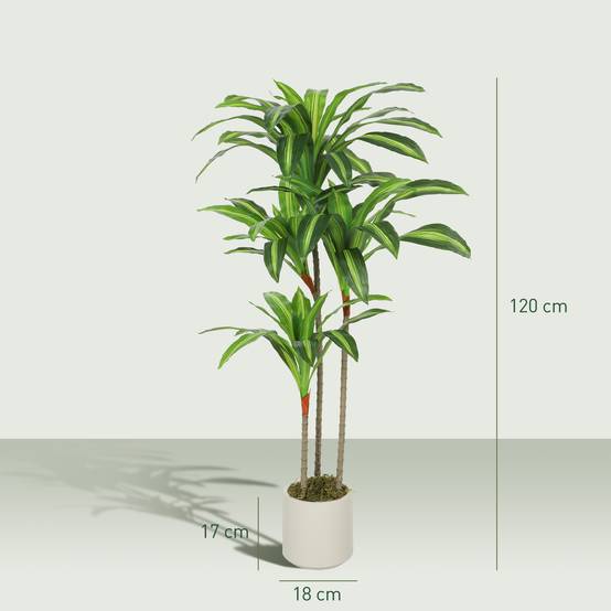 Dracena artificielle verte PEVA/bois, pot PP/ciment, 60x40x120cm - Image 5
