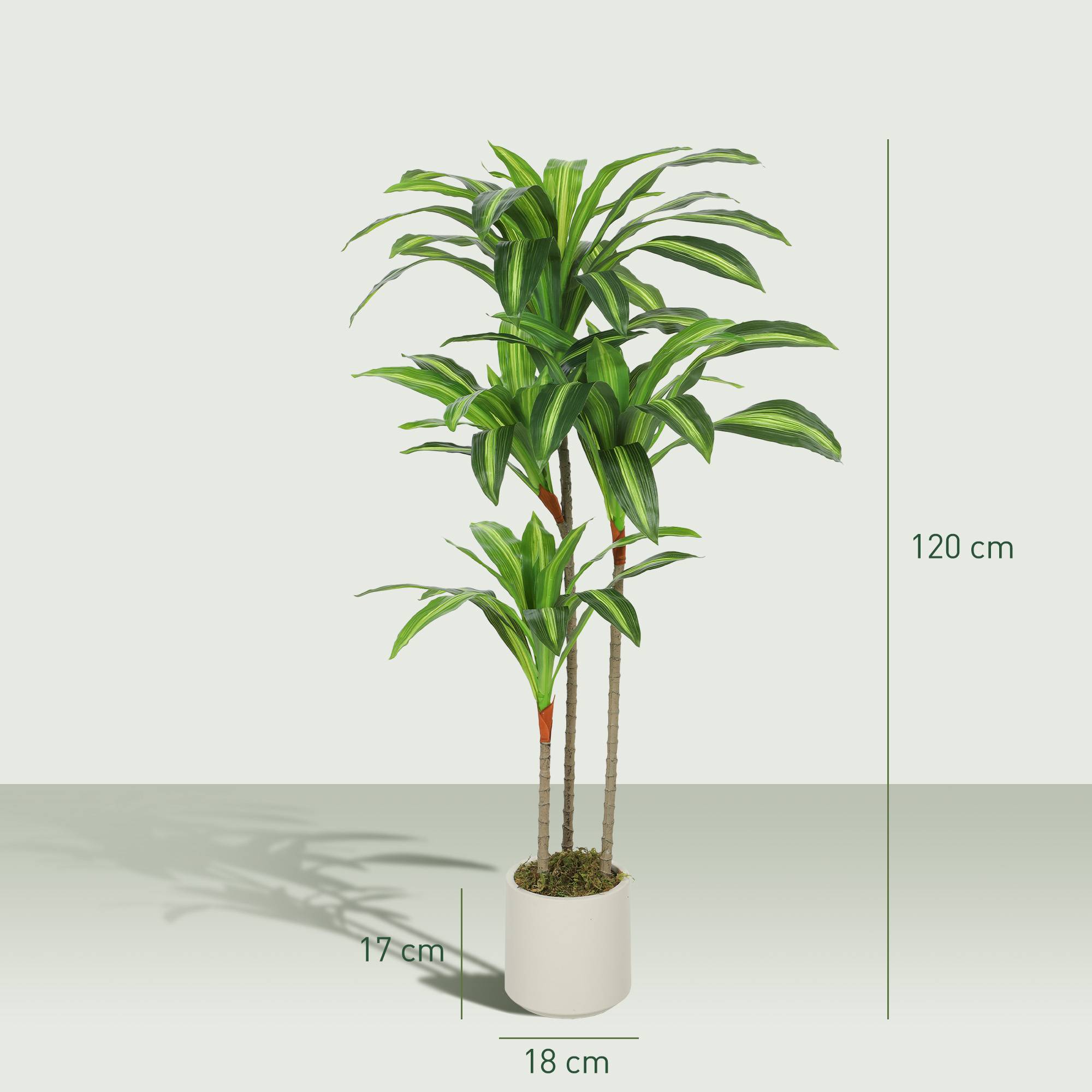Dracena artificielle verte PEVA/bois, pot PP/ciment, 60x40x120cm - Image 5