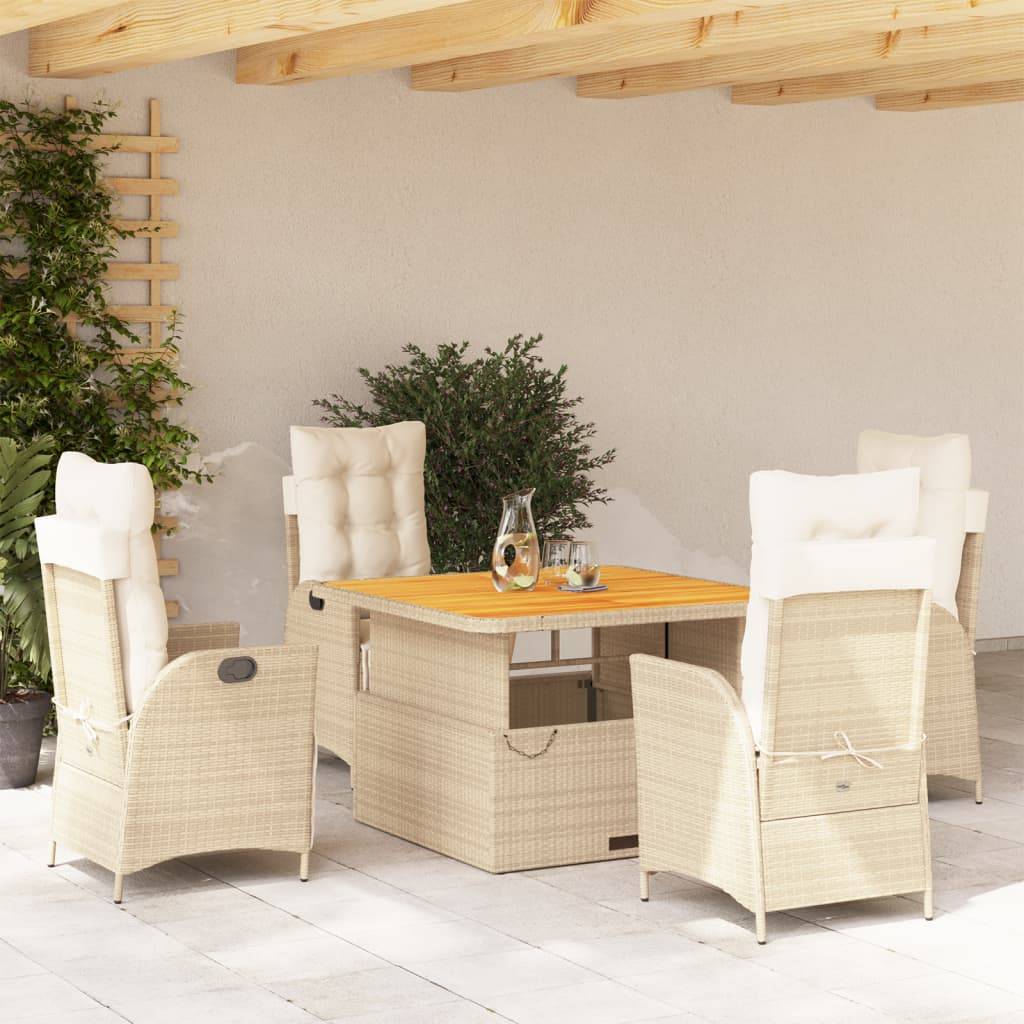 Grand Salon de Jardin 4 Places Beige, Table Haute/Basse 110cm et 4 Fauteuils Relax en Résine Tressée – ComfortXL Outdoor Living