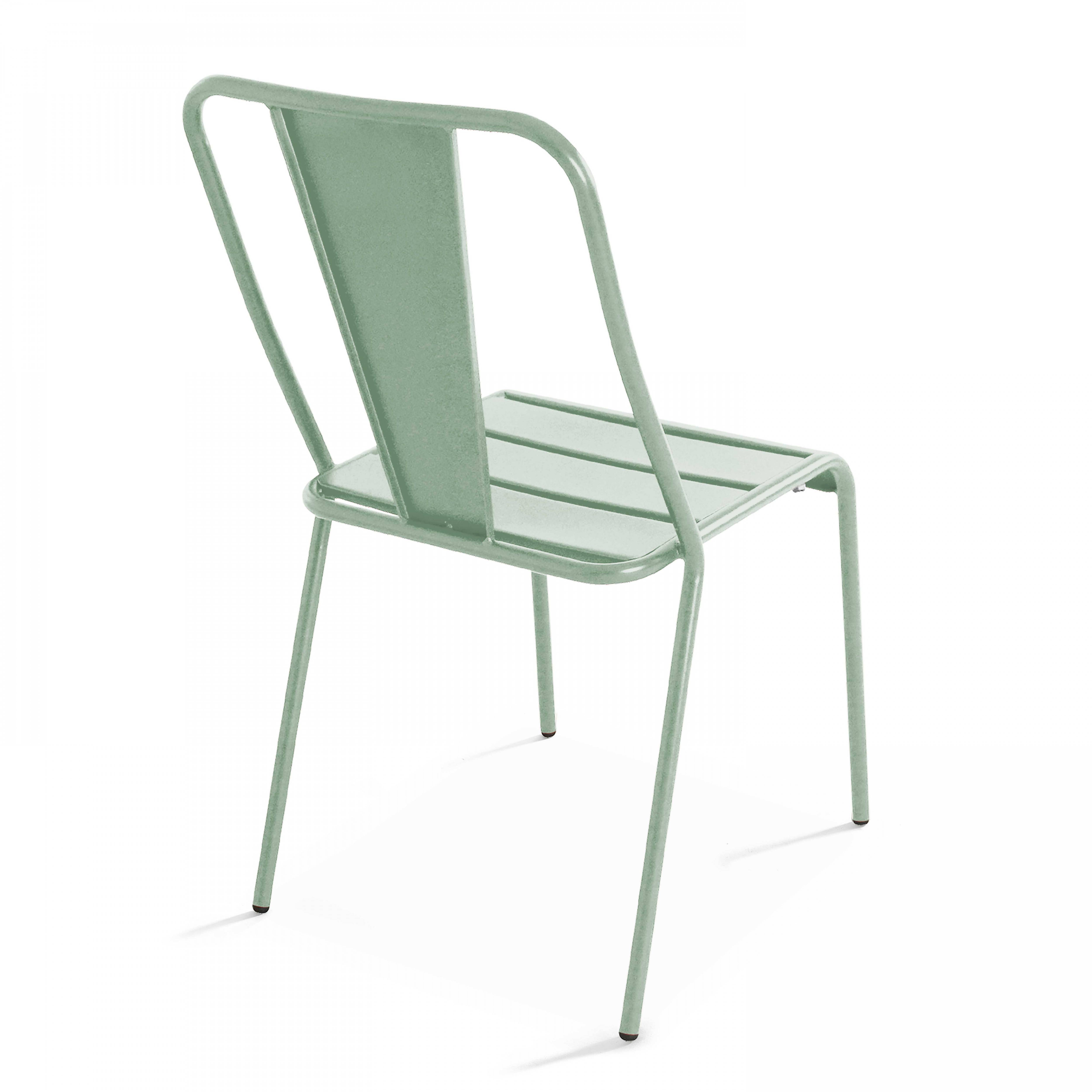 Oviala - Ensemble table ronde et 2 chaises de jardin en métal vert sauge Palavas - Oviala - Imagen 6
