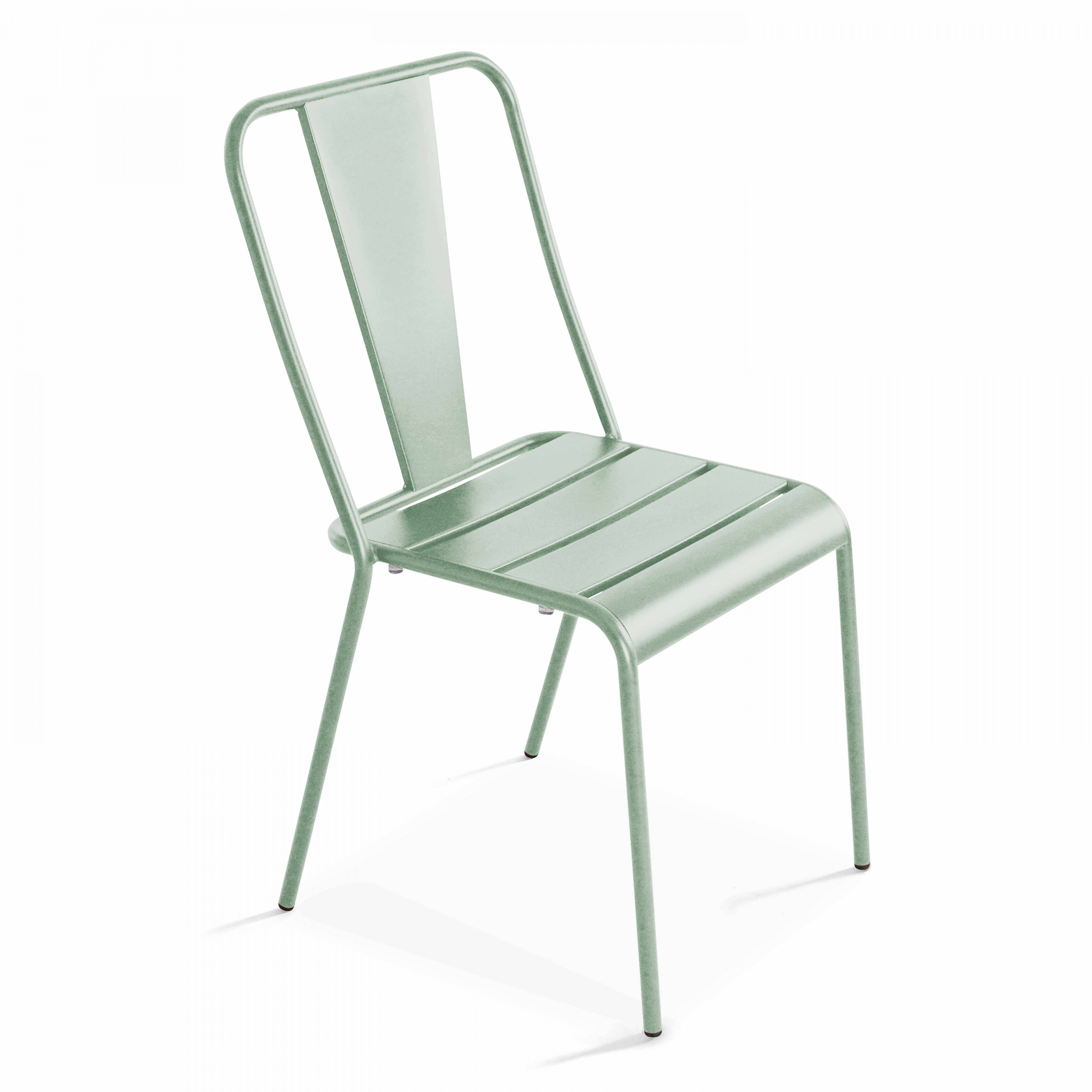 Oviala - Ensemble table ronde et 2 chaises de jardin en métal vert sauge Palavas - Oviala - Imagen 5