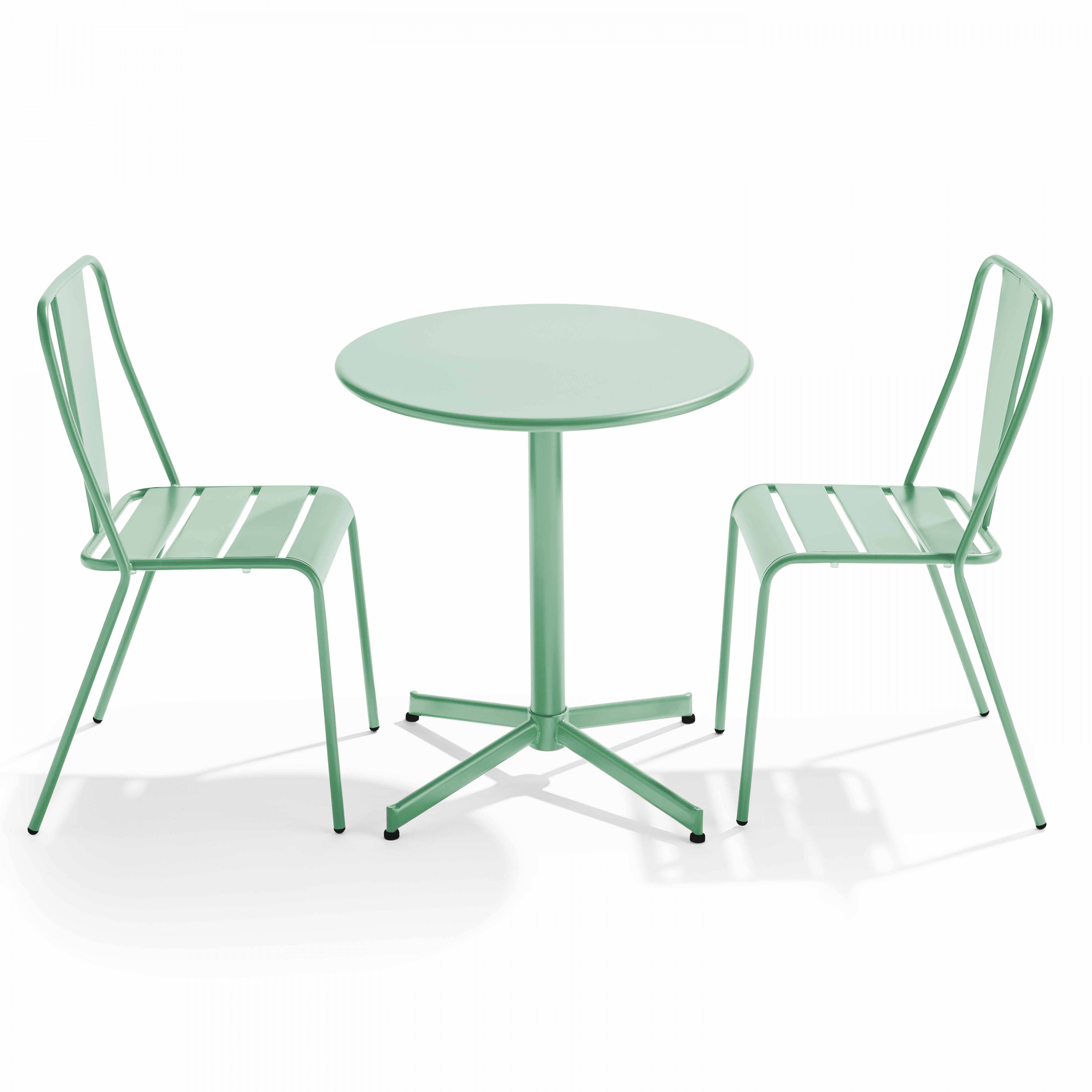 Oviala - Ensemble table ronde et 2 chaises de jardin en métal vert sauge Palavas - Oviala - Imagen 1