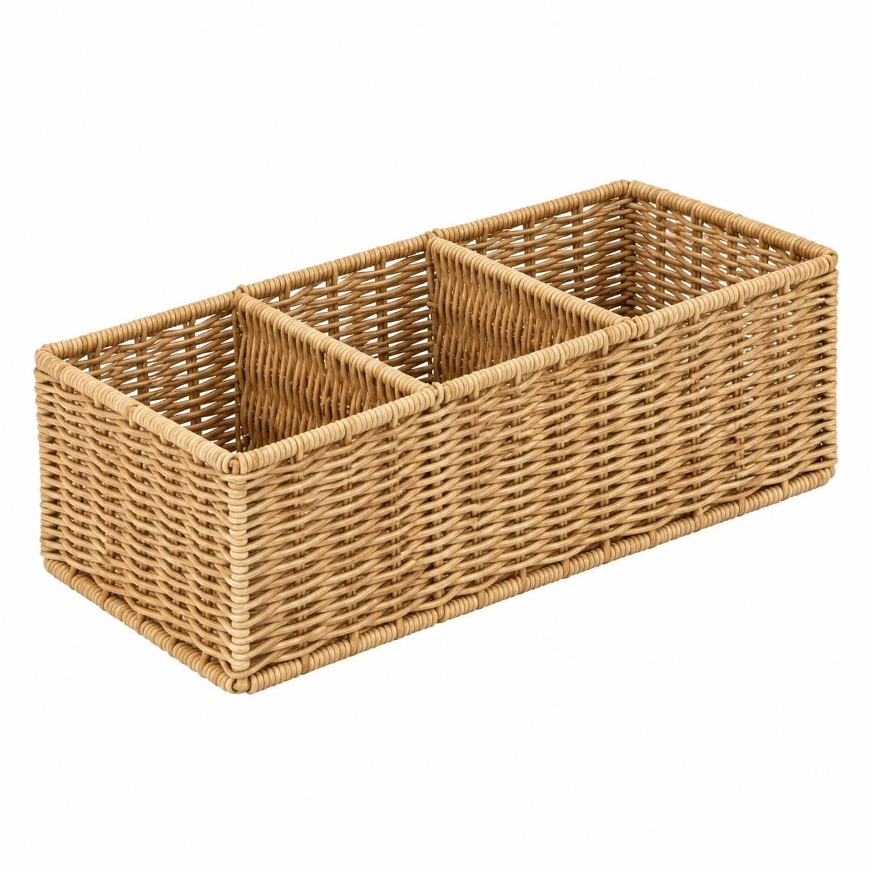 Panier Osier Tressé Main à 3 Compartiments Marron Clair Organisateur Multifonction