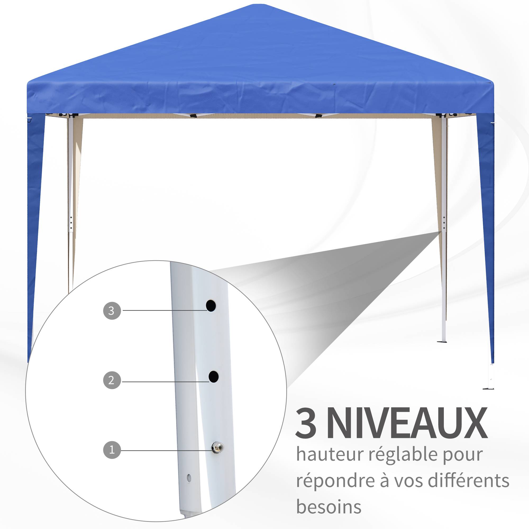 Outsunny - Tente Tonnelle de Jardin 3x3x2,55m Pop up Pliable Anti-UV avec Sac de Transport Acier Oxford Bleu - Outsunny - Image 6