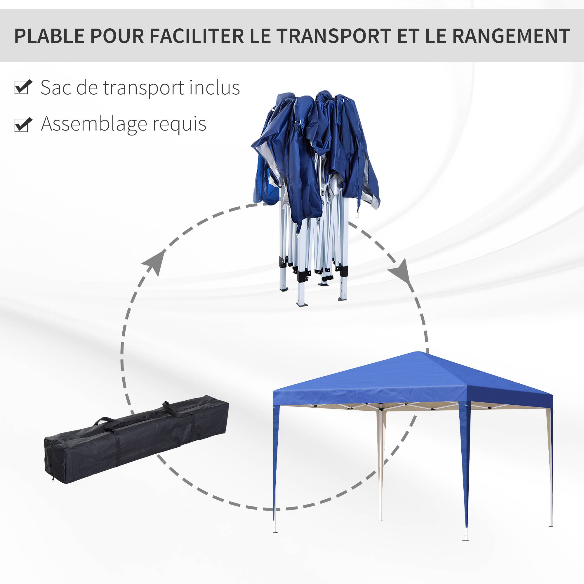 Outsunny - Tente Tonnelle de Jardin 3x3x2,55m Pop up Pliable Anti-UV avec Sac de Transport Acier Oxford Bleu - Outsunny - Image 5