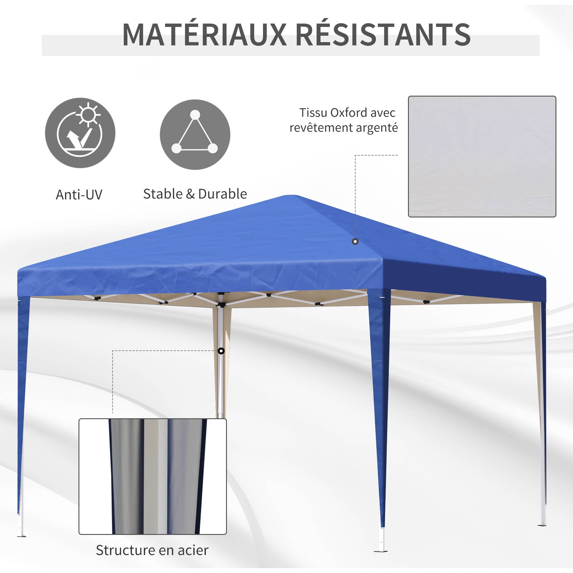 Outsunny - Tente Tonnelle de Jardin 3x3x2,55m Pop up Pliable Anti-UV avec Sac de Transport Acier Oxford Bleu - Outsunny - Image 4