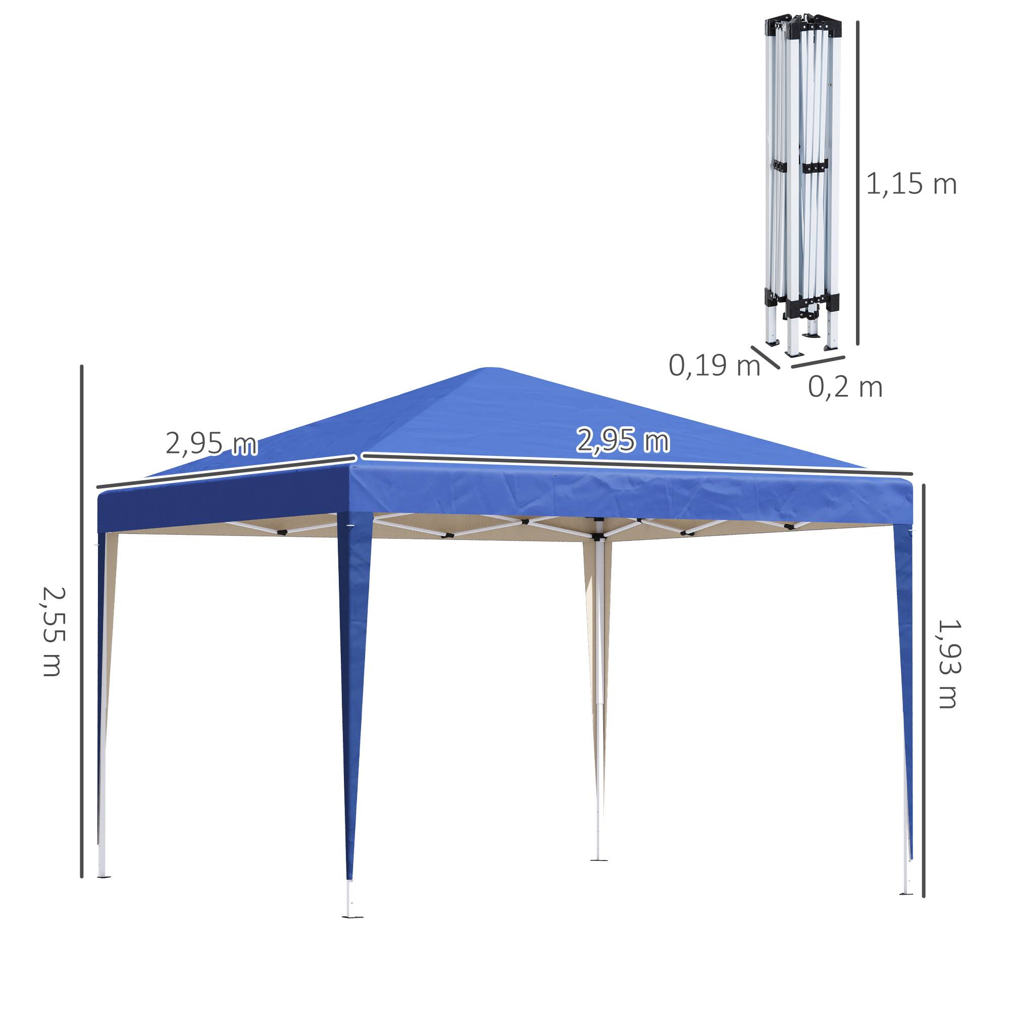 Outsunny - Tente Tonnelle de Jardin 3x3x2,55m Pop up Pliable Anti-UV avec Sac de Transport Acier Oxford Bleu - Outsunny - Image 3