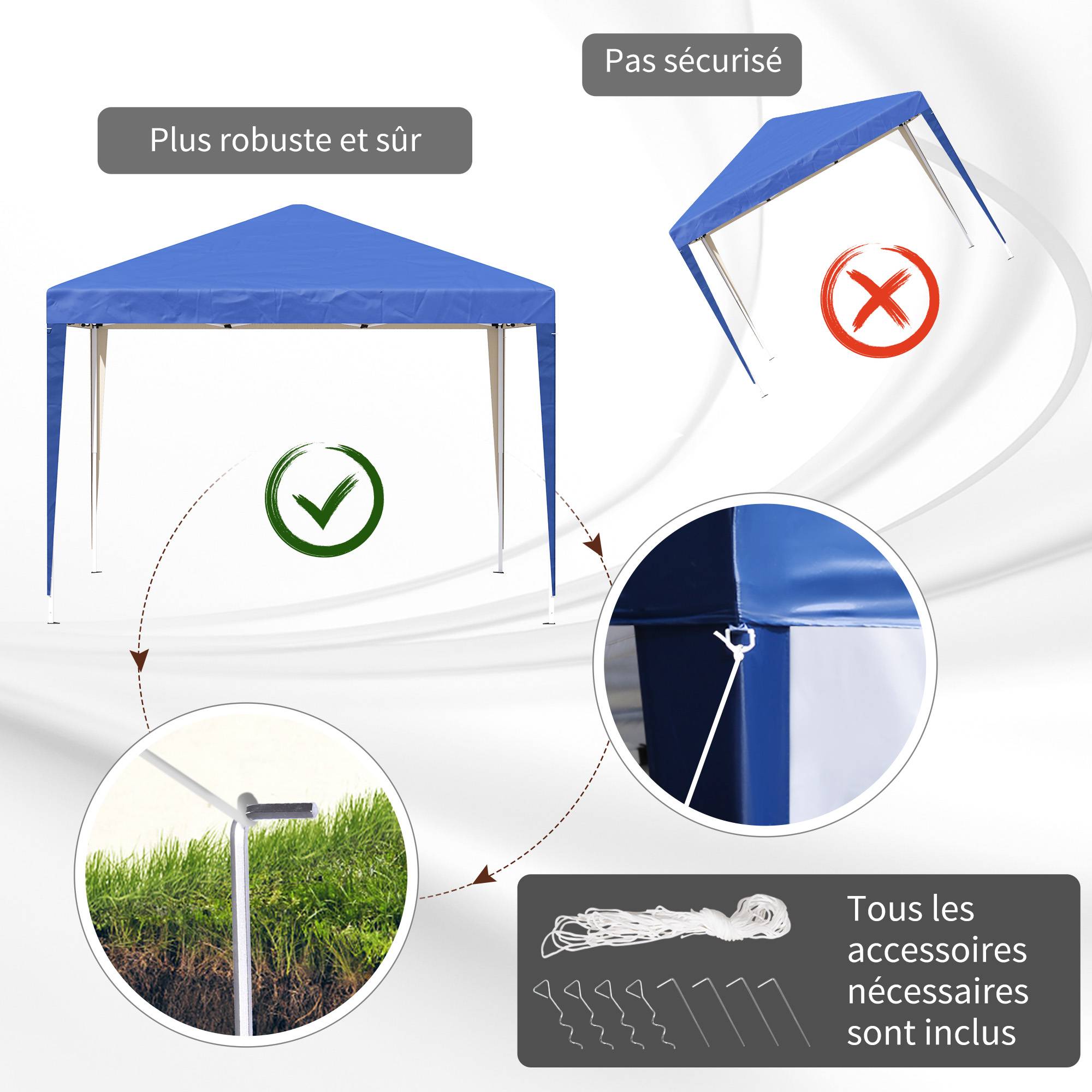 Outsunny - Tente Tonnelle de Jardin 3x3x2,55m Pop up Pliable Anti-UV avec Sac de Transport Acier Oxford Bleu - Outsunny - Image 7