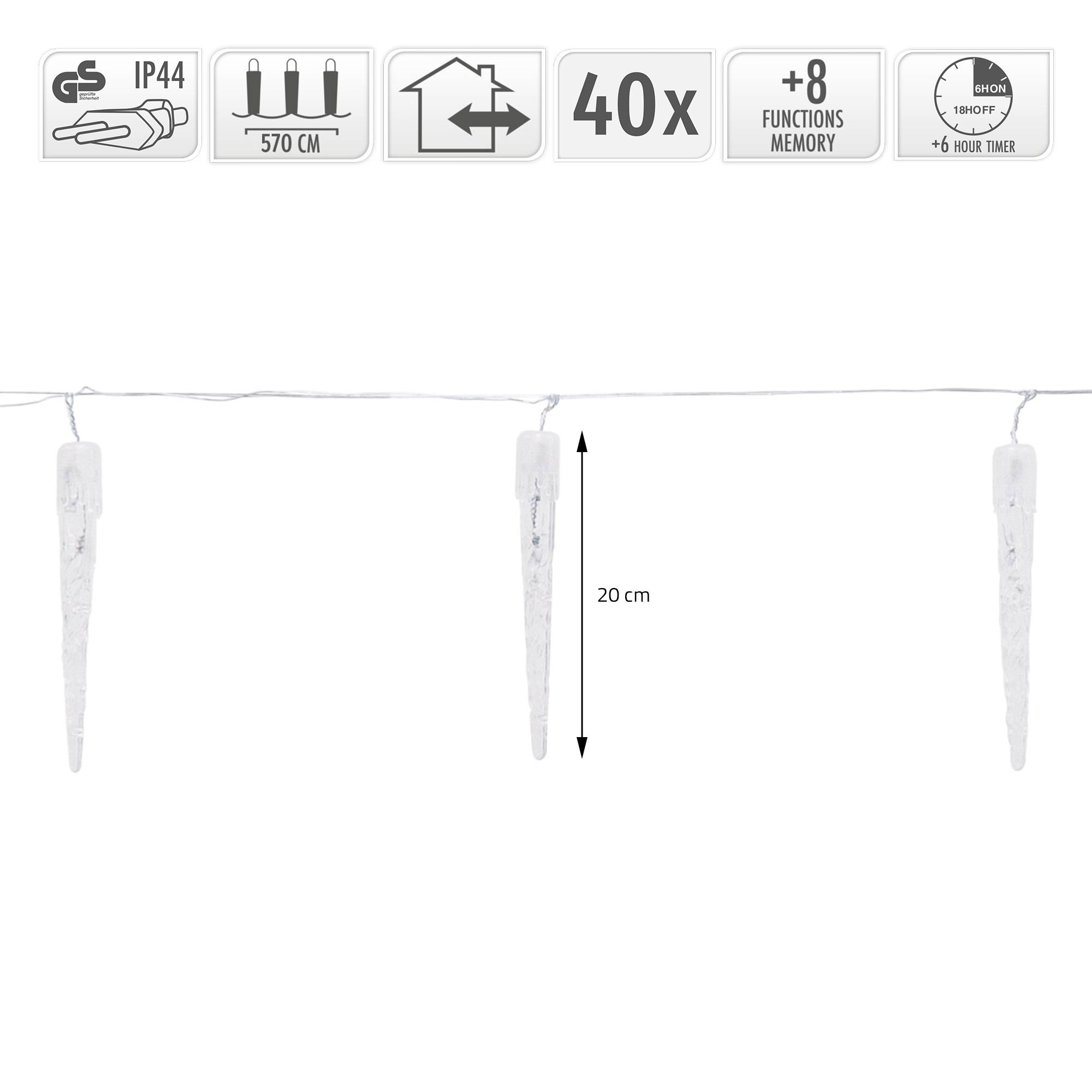 Guirlande lumineuse 40 LEDs stalactites de glace blanc froid décoration de Noël - Image 6