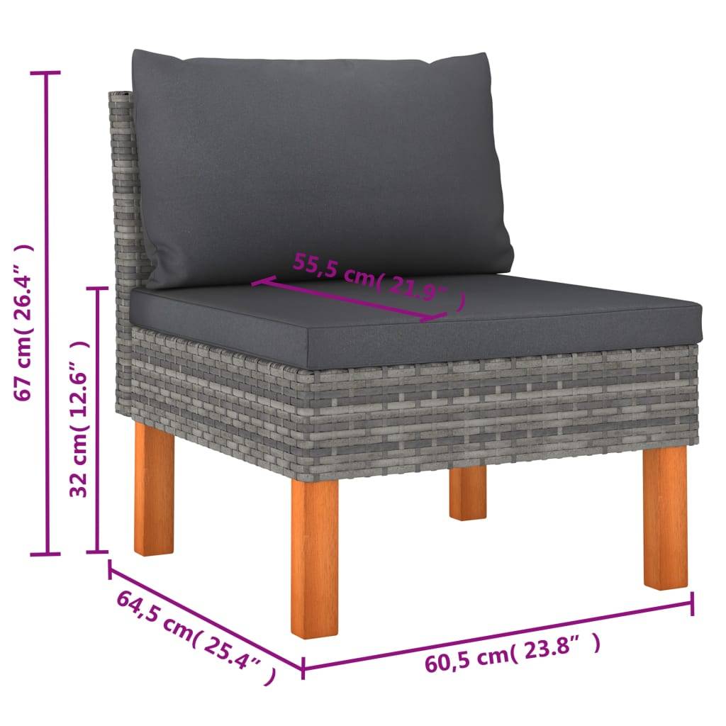 Helloshop26 - Salon de jardin meuble d'extérieur ensemble de mobilier 6 pièces avec coussins résine tressée gris - Imagen 7