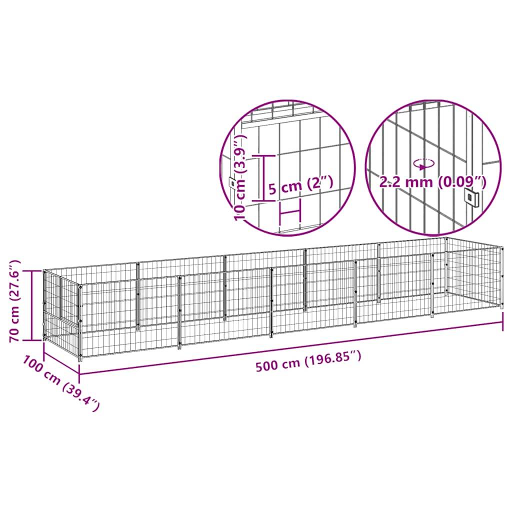 Vidaxl - Chenil Noir 5 m² Acier vidaXL 3082095 - Imagen 3