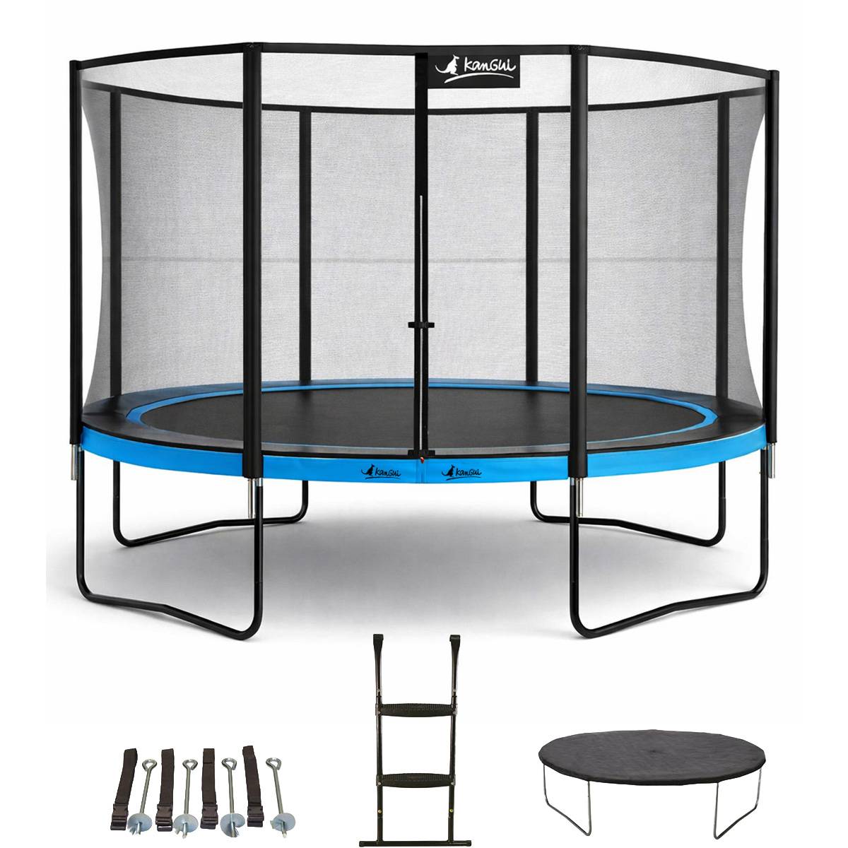 Kangui - Trampoline Ø 360cm + filet + échelle + bâche + kit ancrage - PUNCHI 360 Bleu Kangui - Image 1