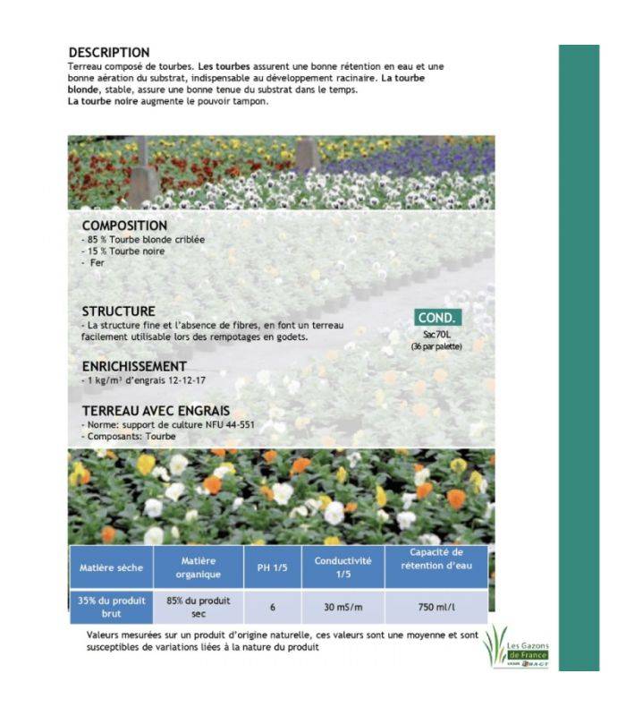 Terreau pour plantes vertes et fleurs Flori Horticole 70L, structure fine - Florivert NEG01644 - Image 3